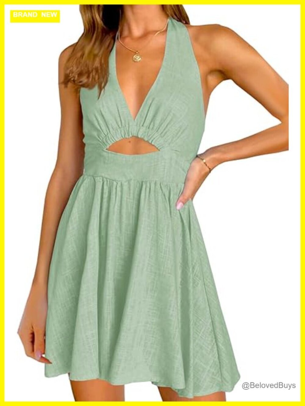 Sleeveless Halter V Neck Backless Cut Out Sexy Casual Party Swing Flared Mini